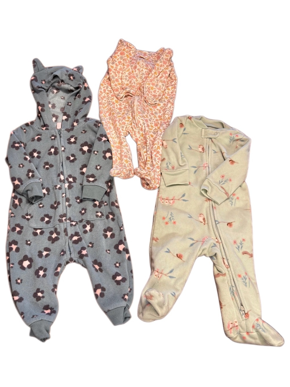 Carter's Gray Floral Hooded One-Piece and 2 Assorted Floral Sleepers